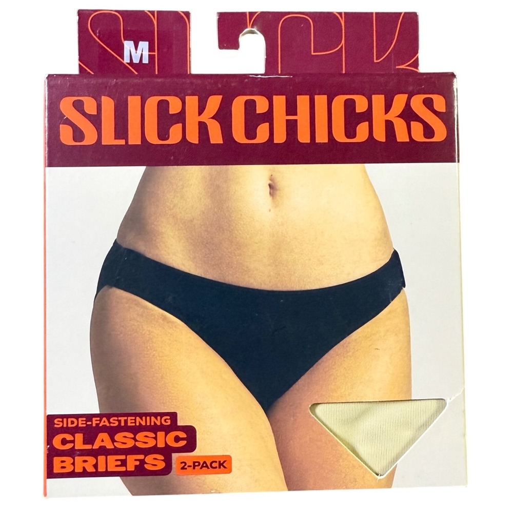 SLICK CHICKS Classic Briefs Side Fastening 2 Pack Black Beige Size M Women